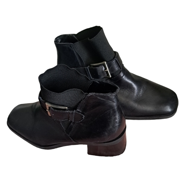 NINE WEST leather booties buckle elastic comfort ankle boots block heel black 6 - Picture 4 of 10